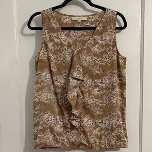 LOFT Women's Tan and White Patterned Blouse